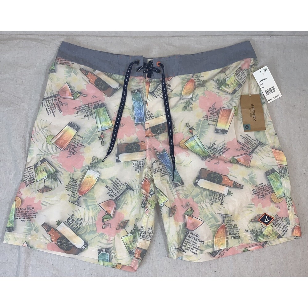 NWT Sperry Top-Sider Swim Boardshorts 99 Bottles of Rum Cocktails Drinks‎ Sz 38
